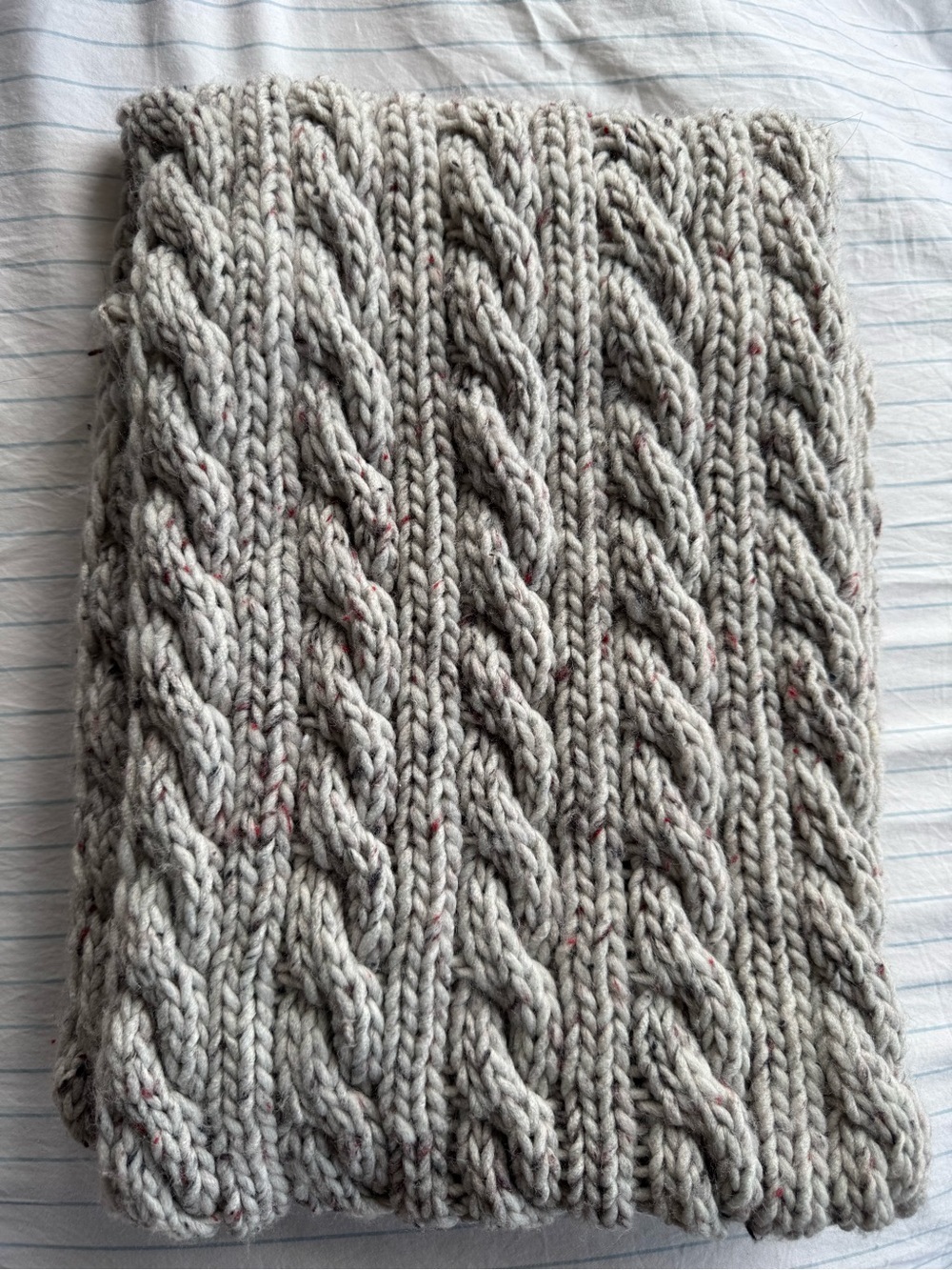 Chunky Cable Knit Scarf in Light Gray with Colour Flecks